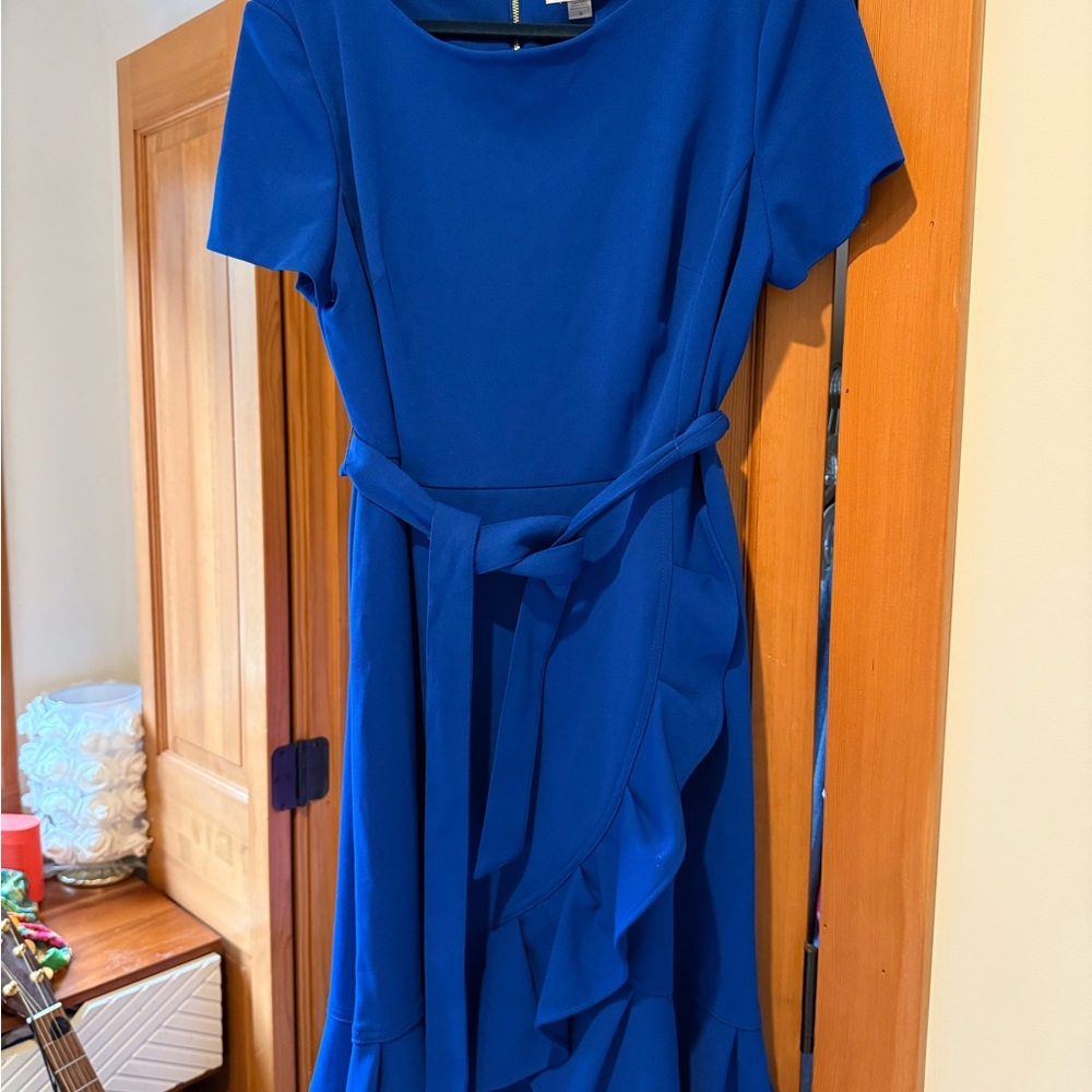 Calvin Klein Royal Blue Ruffle Tie-Waist Dress